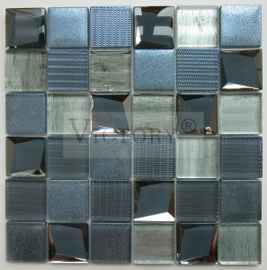 Electroplating Gwydr Teils Mosaig Sgwâr Mosaig Mosaig Ar Metal Look Black Mosaic Tile