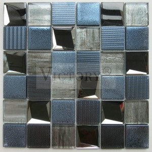 Elektr qoplamali shisha mozaik kvadrat mozaik plitkalar Metall ko'rinishdagi qora mozaik kafeldagi mozaika