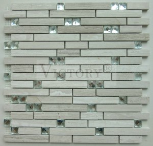 Mozaik guri me shirita pllakë mozaiku Waterjet Pllakë mozaiku bardh e zi Pllakë mozaik bardh e bardhë Mozaik mbrapa me gurë mermeri natyral, mozaik mermeri në formë për dekorimin e shtëpisë