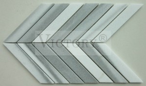 Material de construcción decorativo Mosaico de piedra de mármol en espiga para la decoración de paredes Azulejo de mosaico de piedra blanca y metal Azulejos de mosaico de mármol blanco y aluminio cepillado a la venta