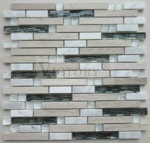 Strip Stone Mosaic Waterjet Mosaic Tile Mosaicu Neru è biancu Mosaicu biancu Backsplash Mosaicu di pietra di marmura naturale, Mosaicu di marmura in forma per a decorazione di a casa