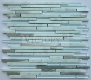 Dining Room Wall Decorative Laminated Strip Kaca Aluminium Stone Mosaic Tile