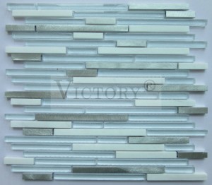 Qolka cuntada ee gidaarka Qurxinta ee Laminated Strip Muraayad Aluminum Dhagax Mosaic Tile