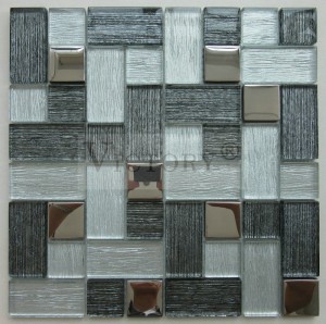 Antique Grid Pattern Square Laminated glass Electroplated Glass Mosaic Brown Laminated Glass Mosaic with Rough Wavy Metal glass.
