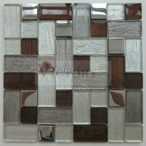 Tsarin Grid na Tsohon Gilashin Ƙaƙwalwar Gilashin Gilashin Gilashin Mosaic Brown Laminated Glass Mosaic tare da Rough Wavy Metal Gilashin
