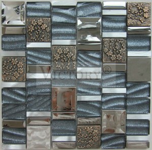 Goudblaarblomontwerp Vlekvrye staal Metaalmengsel Kristalglasmosaïekteël Goudfoelieglasmosaïek met strookteël Kristalglas met 304 vlekvrye staal