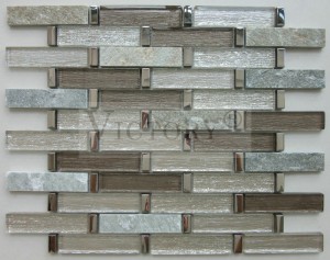 Projekt paska Mix szkła i kamienia kwarcowego Mozaika Gorąca sprzedaż Tło ściany Dekoracyjna naturalna mozaika kwarcytowa Hurtowa konstrukcja galwaniczna Dekoracyjna Backsplsah Przewodowa szklana mozaika