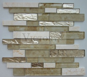 300X300 mm dekorative veggfliser glass og stein marmor mosaikk Populær design århundre blandet farge glass stripe mønster mosaikk