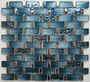 Color negro 23X48mm 8mm Espesor Mezcla de mosaico de metal y vidrio Azulejo de baño Azulejos de pared artísticos Línea dorada Plantilla de tira larga Mosaico de vidrio Galvanoplastia Color de metal Pared y piso y Fondo Decoración de pared Mosaico