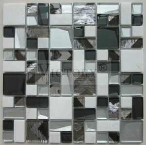 නාන කාමරය Emperadordark කිරිගරුඬ සහ කෝපි වර්ණ වීදුරු මොසෙයික් උසස් තත්ත්වයේ 300*300 Crystal Mosaics Backsplash Wall Tiles කුස්සිය සඳහා සුදු සහ රිදී වීදුරු හතරැස් මොසෙයික් ටයිල්