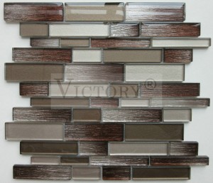 Стаклен мозаик дизајн за кујнски грб градиент кафеава стаклена мозаик лента Ламинирана стаклена алуминиумска кристална мозаична плочка
