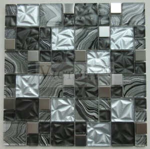 Flower Moseiki Alagbara Irin gilasi Mose Tile Art Metallic Mosaic Bathroom Tiles