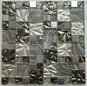 Mosaico di fiori Mosaico in acciaio inossidabile Mosaico in vetro Piastrelle per bagno in mosaico metallico