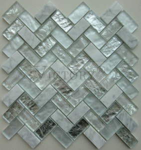 Szklane płytki mozaikowe Marmurowa mozaika Marmurowa i szklana mozaika Płytka marmurowa Mozaika Backsplash Mozaika w jodełkę