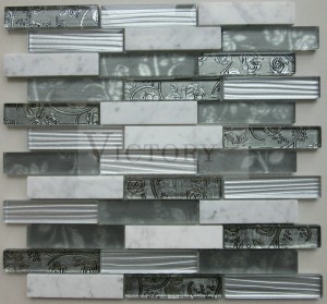 European Market Glass at Stone Mixed Tile Mosaic European Design Plated Glass at Black Color Stone Marble Building Mosaic Tile