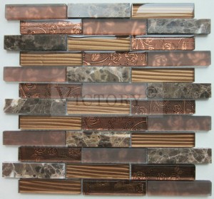 Europäisches Markt-Glas- und Steinmischfliesen-Mosaik-europäisches Design-überzogenes Glas und schwarze Farbstein-Marmor-Gebäude-Mosaik-Fliese