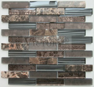 Europsko tržište Mozaik miješane pločice od stakla i kamena Europski dizajn Plazirano staklo i crni kamen Mramorne građevinske mozaik pločice