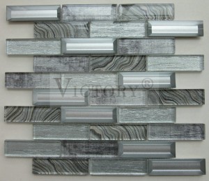 Backsplash ຫ້ອງນ້ໍາ Beveled Edge ກະເບື້ອງແກ້ວ Mosaic ສໍາລັບຝາອາບນ້ໍາ Wall Decorative Cold Spray Series Beveled Edge Mosaic Tile Sheets