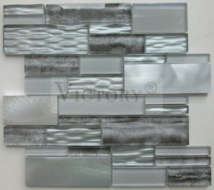 Material de alta calidad, mezcla de aluminio, tela marrón, mosaico de vidrio, inyección de tinta, azulejo de mosaico de vidrio con textura lineal única