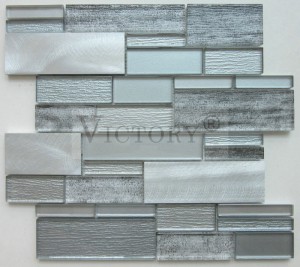 De-kalidad na Materyal na Aluminum Mix Brown Tela na Salamin Mosaic Inkjet Glazed Harbor Asul Unique Linear Texture Glass Mosaic Tile