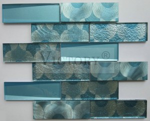 Rajoles de paret del bany Revestiment de cuina Mosaic de vidre bisellat 3D Rajoles de metro Mosaic de vidre Decoració de paret Superfície d'alumini Rajoles de mosaic de metall Impressió d'injecció de tinta Tira de color gris Rajoles de mosaic de vidre per a revestiment