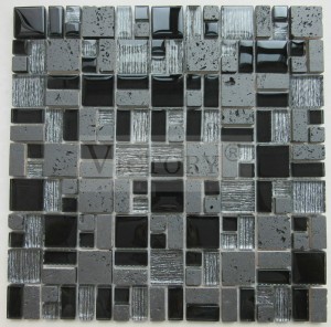 Black Glass Mosaic Tile ကျောက် Mosaic tiles Glass and Stone Mosaic Tile Kitchen Backsplash Mosaic Tile Glass