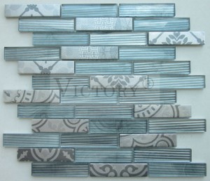 Мозаик со инкџет стаклен шаблон за ѕидови во кујната Нов дизајн со инкџет печатење стаклен мозаик за ѕидни плочки