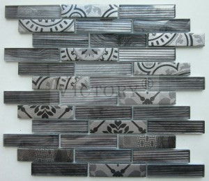 Tsarin bangon baya na Kitchen Tile Inkjet Glass Mosaic Sabon Zane Launi Mix Inkjet Buga Gilashin Mosaic don Fale-falen bango
