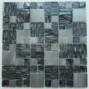 China Victory Pllaka mozaiku qelqi të laminuara Pllaka banjoje me mozaik metalik 12 x 12 pllakë mozaiku