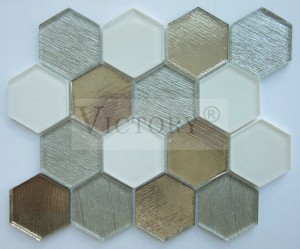 Hexagon Mosaic Tile Kaca Mosaik Ubin Backsplash Mosaik Dinding Dekor