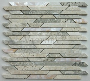 Mozaik guri me shirita pllakë mozaiku Waterjet Pllakë mozaiku bardh e zi Pllakë mozaik bardh e bardhë Mozaik mbrapa me gurë mermeri natyral, mozaik mermeri në formë për dekorimin e shtëpisë