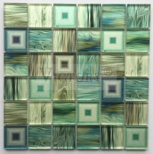 Mosaico de madera de inyección de tinta laminada Mosaico azul Mosaico de vidrio verde Mosaico griego antiguo Mosaico colorido