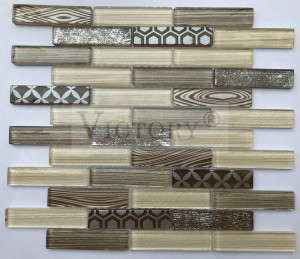 Streifen-Glanz-Kristallglas-Mosaik im klassischen Stil, heißer Verkauf, Glasmosaik für Küchen-Aufkantungsfliesen, 3D-Inkjet, klassisches marokkanisches Design, buntes Glasmaterial, Mosaik-Aufkantungsfliese