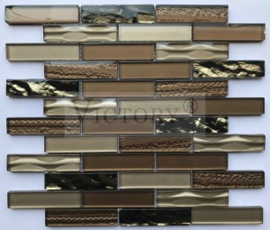 स्ट्रिप शाइन क्रिस्टल ग्लास मोजेक क्लासिकल स्टाइल किचन ब्याकस्प्लास टाइल्स थ्रीडी इन्कजेट क्लासिक मोरक्कन डिजाइन रंगीन गिलास सामग्री मोजेक ब्याकस्प्लास टाइलको लागि तातो बिक्री ग्लास मोजेक
