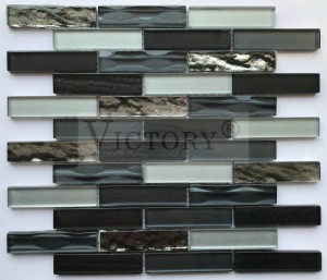 Streifen-Glanz-Kristallglas-Mosaik im klassischen Stil, heißer Verkauf, Glasmosaik für Küchen-Aufkantungsfliesen, 3D-Inkjet, klassisches marokkanisches Design, buntes Glasmaterial, Mosaik-Aufkantungsfliese