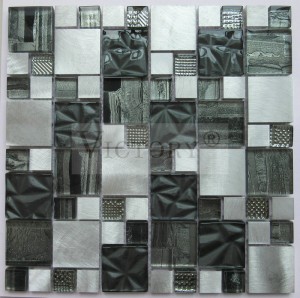 Стекло в сочетании с алюминиевой мозаикой Черная металлическая мозаичная плитка Мозаичная плитка из матового металла Мозаика Backsplash Ideas