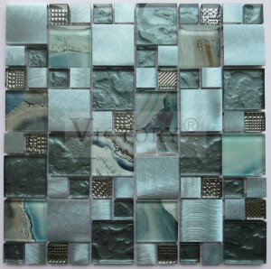 Vidro Misturado com Mosaico de Alumínio Mosaico Preto Metálico Mosaico Mosaico de Metal Escovado Mosaico Idéias de Backsplash