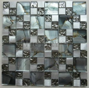 Vidrio mezclado con mosaico de aluminio Azulejos de mosaico metálico negro Azulejos de mosaico de metal cepillado Ideas de placa para salpicaduras de mosaico