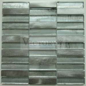 Style moderne verre mélange aluminium personnalisé mosaïque carrelage dosseret cuisine mur dosseret Beige mélange brun aluminium mélange verre mosaïque