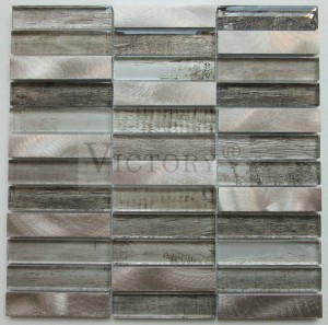 Mezcla de vidro de estilo moderno Mosaico de aluminio personalizado Mosaico de azulexo para salpicaduras de parede de cociña Mosaico de vidro de mestura de aluminio marrón de mestura beige