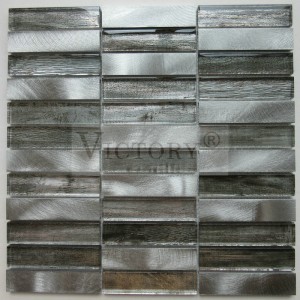 Modern Style Glass Mix Aluminum Custom Mosaic Tile Backsplash Kusina Wall Backsplash Beige Mix Brown Aluminum Blend Glass Mosaic