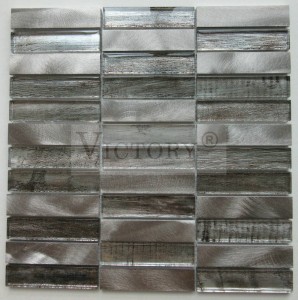 Modern Style Glass Mix Aluminium Benotzerdefinéiert Mosaik Fliesen Backsplash Kichen Mauer Backsplash Beige Mix Braun Aluminium Blend Glas Mosaik