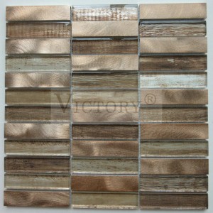 Motsoako oa Khalase ea Sejoale-joale Aluminium Custom Mosaic Tile Backsplash Kitchen Wall Backsplash Beige Mix Brown Aluminium Blend Glass Mosaic