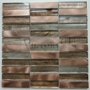Amestec de sticlă în stil modern Mozaic personalizat din aluminiu Placi pentru spătar pentru perete Bucătărie Amestec bej Amestec maro Mozaic de sticlă