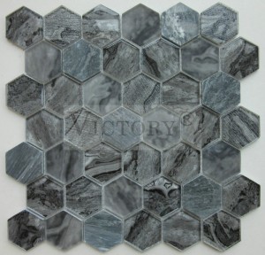 Мозаик од стакло со шестоаголни плочки за домашен декор Мешан мозаик од мермер и стакло за обложување на ѕидови во бања
