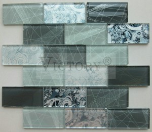 Mosaico in vetro per piastrelle backsplash testurizzato grigio con retro in rete mista grigia per parete cucina Backsplash Mosaico in vetro cristallo per piastrelle della metropolitana per parete della cucina