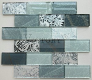 New Design Gray Mixed Meshed Back Back Subway Textured Backsplash Tile Glass Mosaic for Wall Kitchen Backsplash Crystal Glass Mosaic Subway Tile for Kitchen Wall