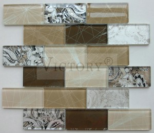Dizajni i ri Mozaik qelqi me pllakë të pasme me rrjetë gri të përzier me teksturë për murin e kuzhinës Mozaik me kristal qelqi Pllakë metroje për murin e kuzhinës