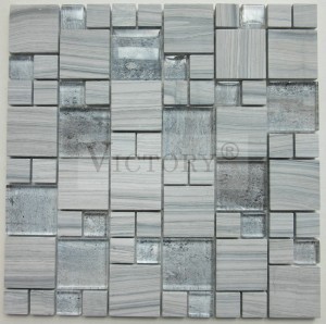 ຫ້ອງອາບນໍ້າ Emperadordark marble ແລະສີກາເຟແກ້ວ Mosaic ຄຸນະພາບສູງ 300 * 300 Crystal Mosaics Backsplash ກະເບື້ອງສີຂາວແລະສີເງິນກະເບື້ອງແກ້ວ Mosaic Square ສໍາລັບເຮືອນຄົວ