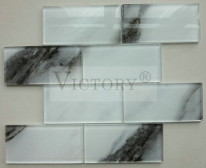 بلاط الفسيفساء الزجاجي الأبيض الفائق مع أنماط الحجر النافثة للحبر لتزيين الجدران